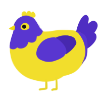 A yellow and indigo chicken with a head pattern