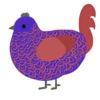 A indigo and red chicken with a double-lace pattern