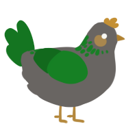 A grey and leaf chicken with a neck-speckle pattern