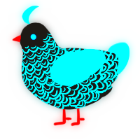 A sable and aqua chicken with a double-lace pattern