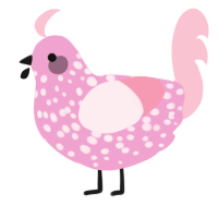 A pink and rose chicken with a speckle pattern