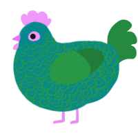 A teal and viridian chicken with a double-lace pattern