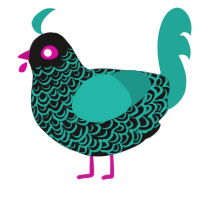 A sable and turquoise chicken with a double-lace pattern