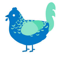 A sapphire and mint chicken with a half-lace pattern