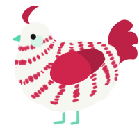 A white and crimson chicken with a bar pattern