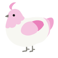 A white and pink chicken with a head pattern