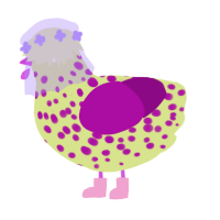 Dotty, a lemon and plum chicken with a speckle pattern