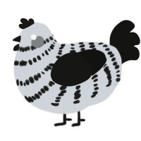 A mist and black chicken with a bar pattern