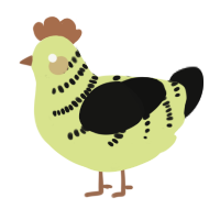 A lemon and black chicken with a half-bar pattern