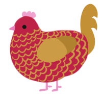 A crimson and gold chicken with a lace pattern