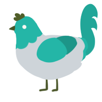 A mist and turquoise chicken with a head pattern