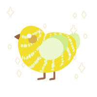 A yellow and apple chicken with a bar pattern