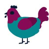 Ondori, a teal and wine chicken with a head pattern