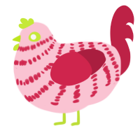 A rose and crimson chicken with a bar pattern