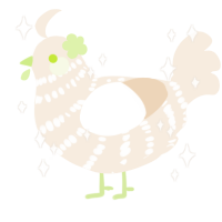 A cream chicken with a bar pattern