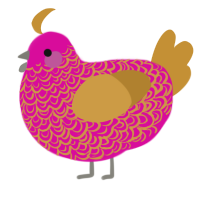 A fuchsia and gold chicken with a double-lace pattern