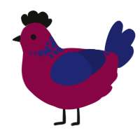 A maroon and navy chicken with a neck-speckle pattern