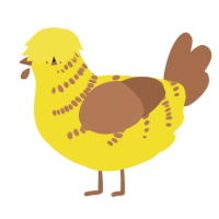 A yellow and brown chicken with a half-bar pattern