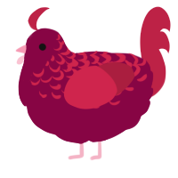 A maroon and crimson chicken with a half-lace pattern