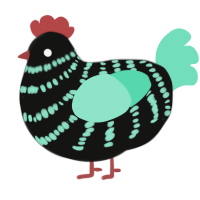 A black and mint chicken with a bar pattern