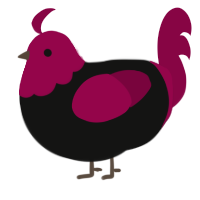 A black and maroon chicken with a head pattern