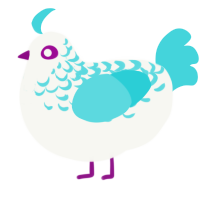 A white and aqua chicken with a half-lace pattern
