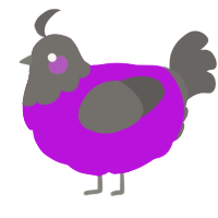 A amethyst and grey chicken with a head pattern