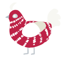 A crimson and white chicken with a bar pattern