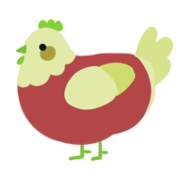 A red and lemon chicken with a head pattern