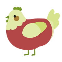 A red and lemon chicken with a head pattern