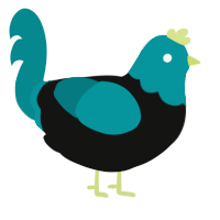 A black and teal chicken with a head pattern