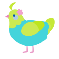 A aqua and lime chicken with a head pattern