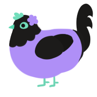 Pastel Goth, a lilac and sable chicken with a head pattern