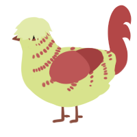 A lemon and red chicken with a half-bar pattern