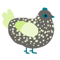 Couch, a grey and apple chicken with a speckle pattern