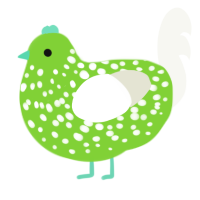 A grass and white chicken with a speckle pattern