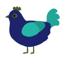 A navy and turquoise chicken