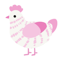 A white and pink chicken with a bar pattern