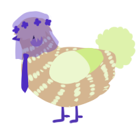 A beige and apple chicken with a bar pattern