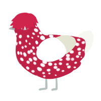 A crimson and white chicken with a speckle pattern