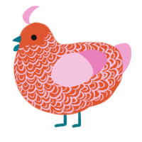A vermilion and pink chicken with a double-lace pattern