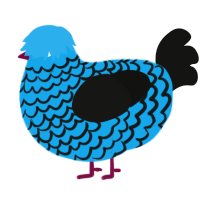 A sky and black chicken with a lace pattern
