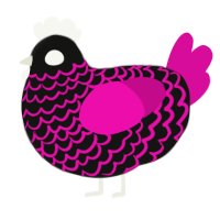 A black and fuchsia chicken with a lace pattern