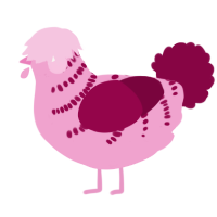 A pink and maroon chicken with a half-bar pattern