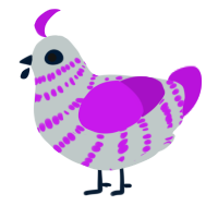 A silver and amethyst chicken with a bar pattern