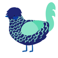 A navy and mint chicken with a lace pattern