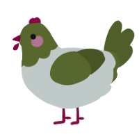 A silver and olive chicken with a head pattern