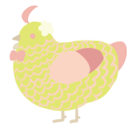 A lime and pink chicken with a lace pattern