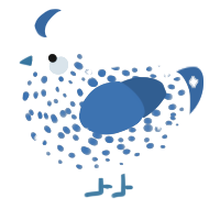A white and ultramarine chicken with a speckle pattern