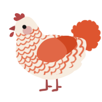 A cream and vermilion chicken with a lace pattern